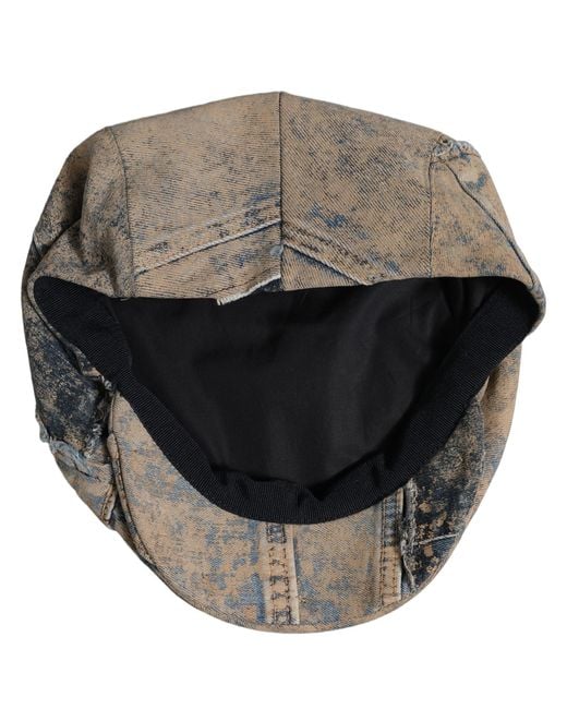 Dolce & Gabbana Black Brown Cotton Denim Newsboy Capello Cabbie Hat for men