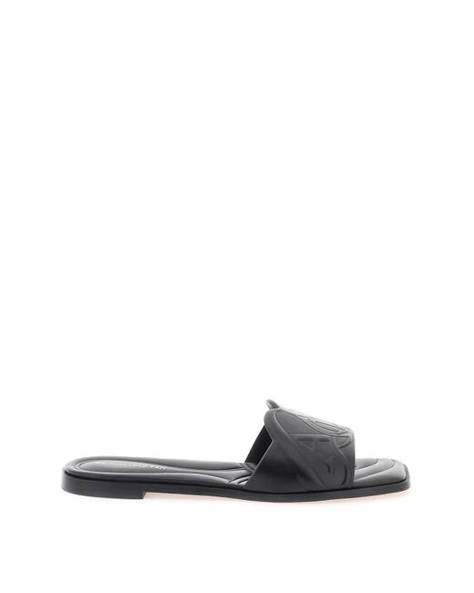 Alexander McQueen White Leather Slides With Embossed Seal Logo