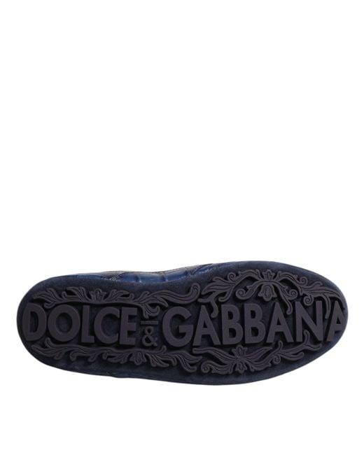 Dolce & Gabbana Blue Dark Leather Low Top Sneakers Shoes for men