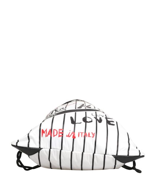 Dolce & Gabbana Black White Sicily Print Adjustable Drawstring Nap Sack Men Bag