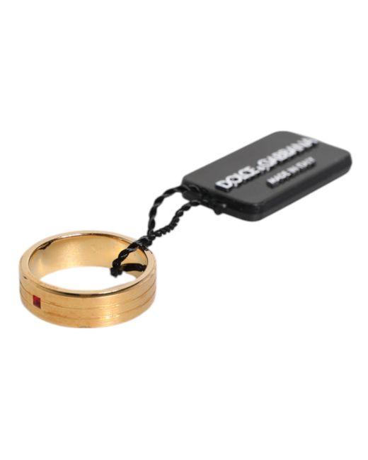 Dolce & Gabbana Metallic Gold Tone Brass Red Crystal Dg Logo Ring for men