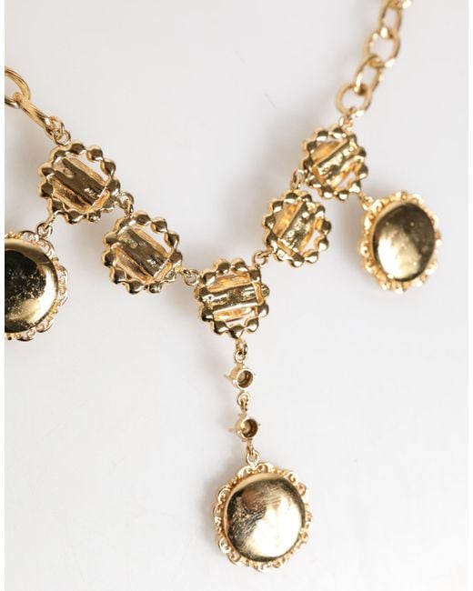 Dolce & Gabbana White Crystal Clock Pendant Statement Jewelry Necklace