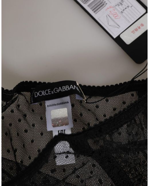 Dolce & Gabbana Black Lace Polka Dot Mesh High Waist Underwear