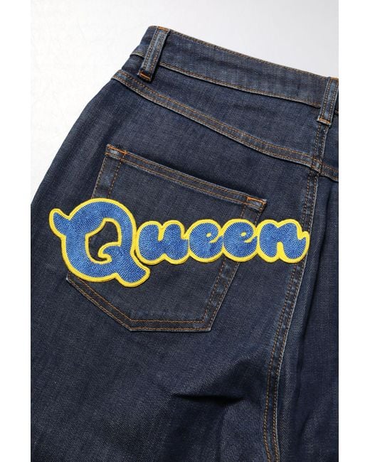 Dolce & Gabbana Blue Queen Patch Audrey Mid Waist Denim Jeans for men