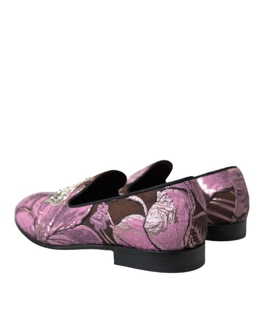 Dolce & Gabbana Purple Pink Printed Crystal Embellished Loafers Dress Shoes for men