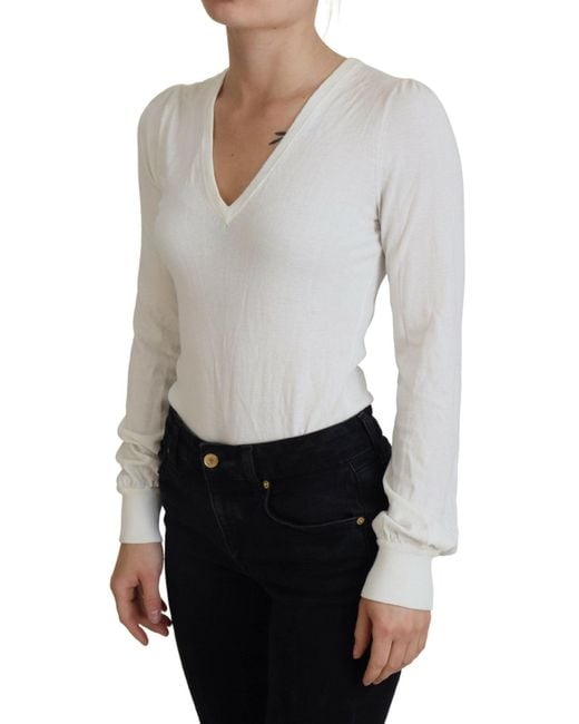 Patrizia Pepe White V-neck Long Sleeves Blouse Top
