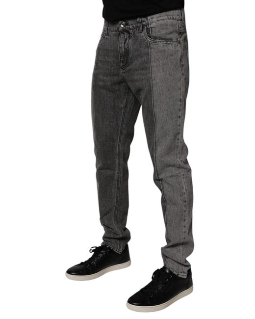 Dolce & Gabbana Black Two Tone Gray Cotton Denim Jeans for men