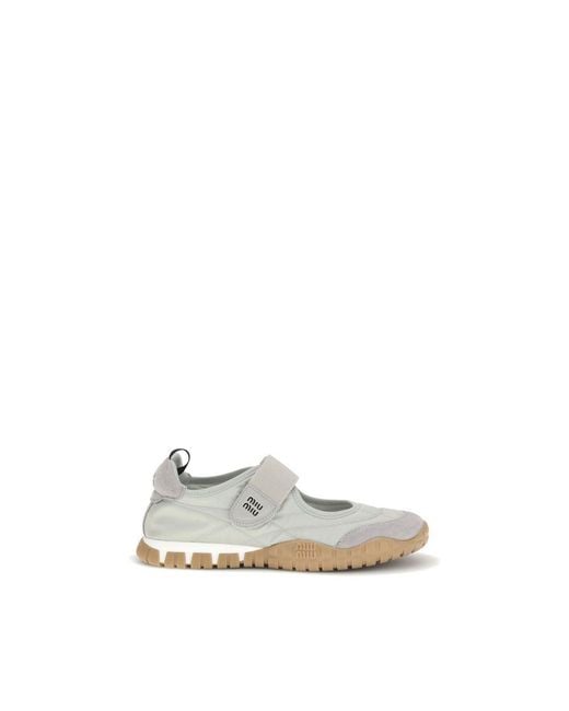Miu Miu White Gray Recycled Polyamide Ballet Flats