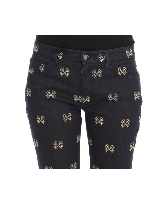 Dolce & Gabbana Black Key Embroidered Slim Fit Kate Jeans