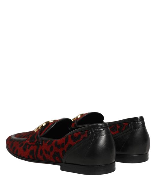 Dolce & Gabbana Red Leopard Print Pony Hair Dress Loafers Shoes for men