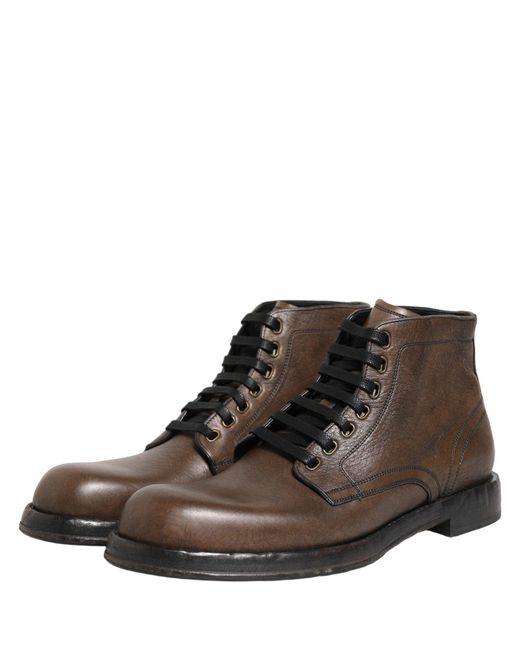 Dolce & Gabbana Brown Perugino Leather Men Ankle Boots Shoes for men