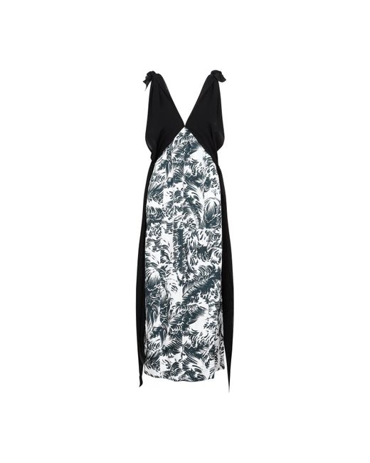 Bottega Veneta Black Printed Silk Long Dress