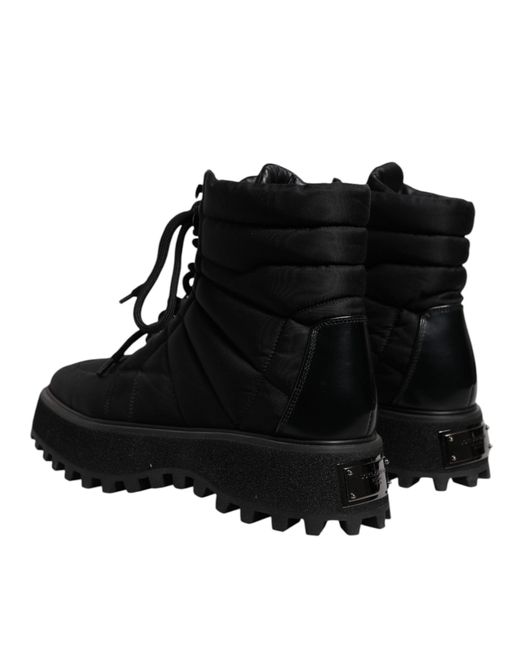 Dolce & Gabbana Black Padded Mid Calf Lace Up Boots Shoes for men