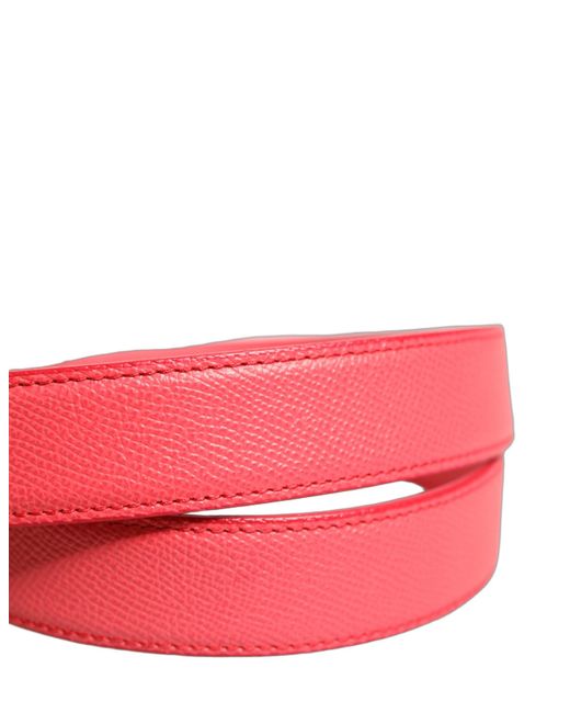 Dolce & Gabbana Red Pink Lambskin Leather Silver Metal Buckle Belt