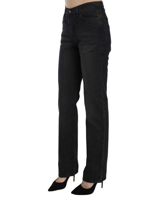 Just Cavalli Just Cavalli Black Washed High Waist Straight Denim Pants Jeans