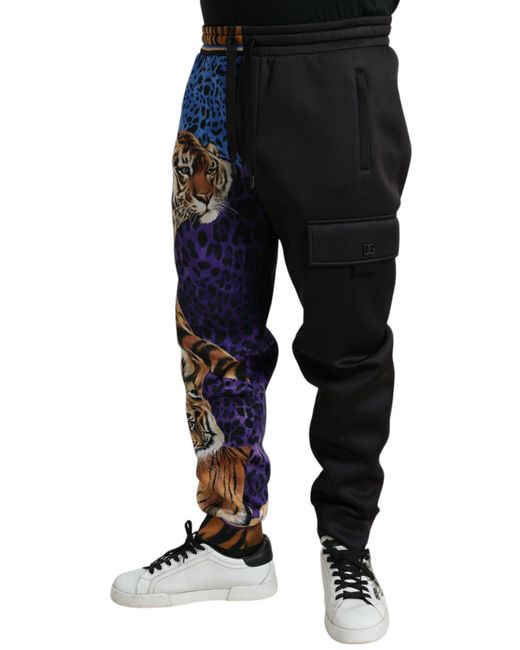 Dolce & Gabbana Black Blue Leopard Print Trouser Jogger Pants for men