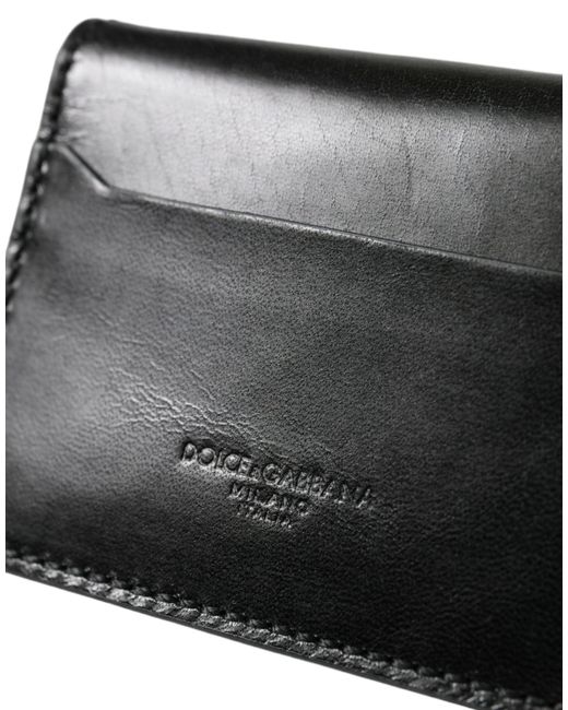 Dolce & Gabbana Black Leather Bifold Logo Card Holder Keyring Wallet for men