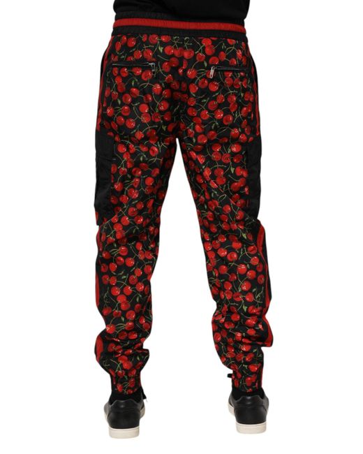 Dolce & Gabbana Black Red Cherry Print Men Sweatpants Pants for men