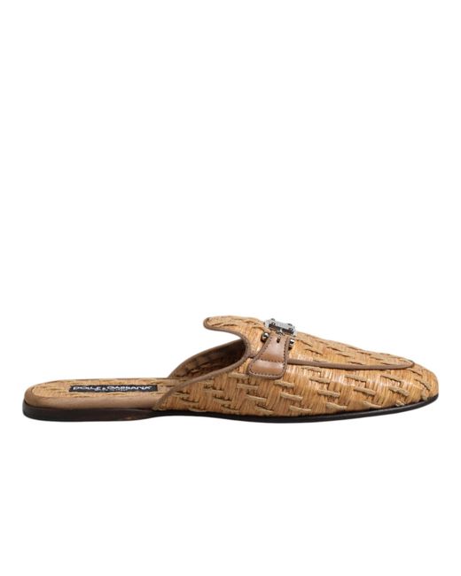 Dolce & Gabbana Brown Beige Rattan Flat Mule Men Sandals Shoes for men