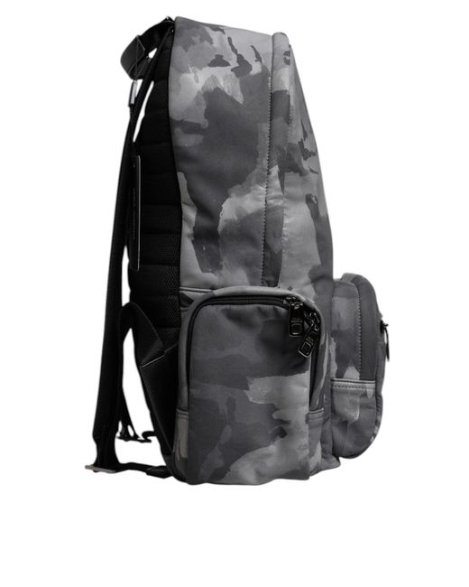 Dolce & Gabbana Gray Cotton Camouflage Logo Plaque Backpack Bag for men