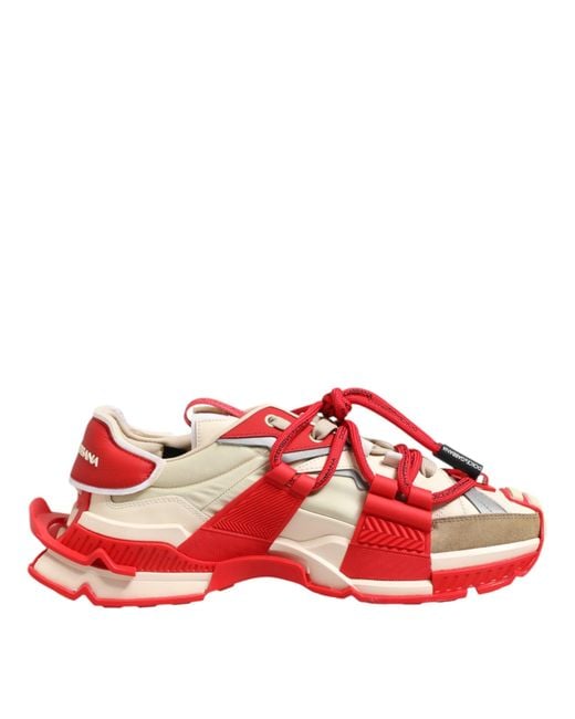 Dolce & Gabbana Red Multicolor Logo Low Top Space Sneakers Shoes for men