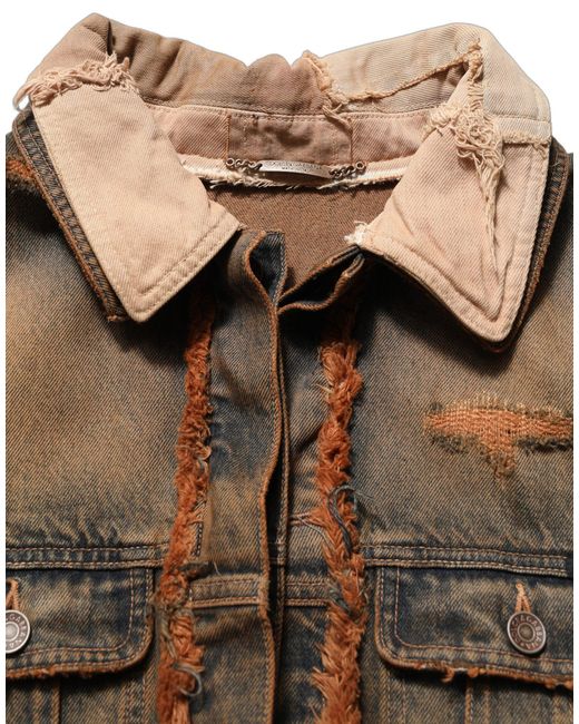 Dolce & Gabbana Brown Multicolor Raw Cut Panelled Denim Men Jacket for men