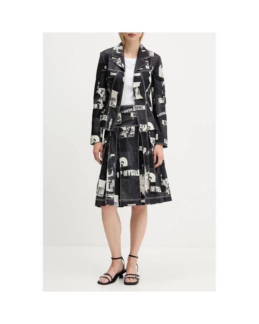 Desigual Black Printed Pleated Skirt
