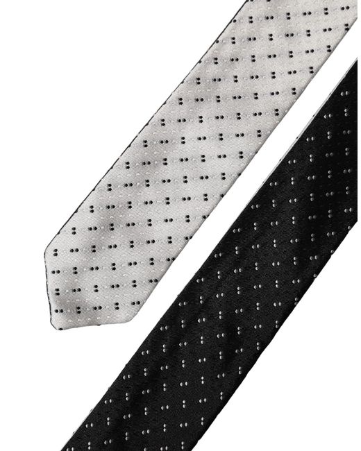 Dolce & Gabbana White Black Patterned Silk Adjustable Men Necktie Tie for men