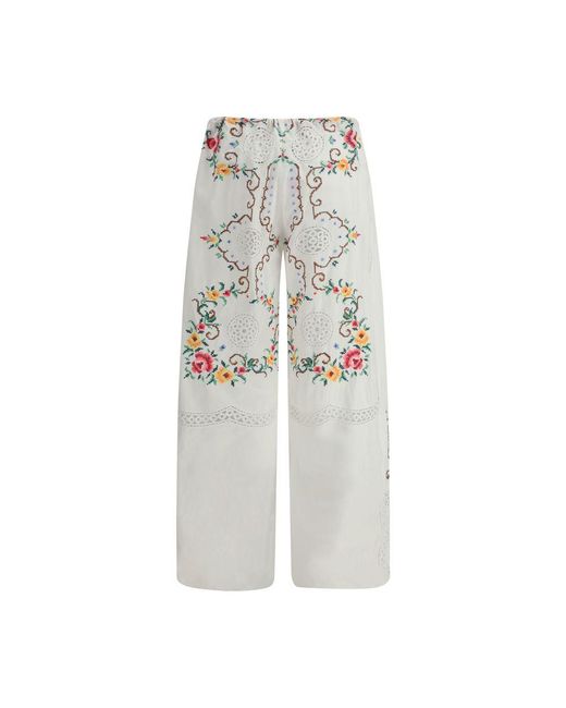 Ella White Pants With Floral Details