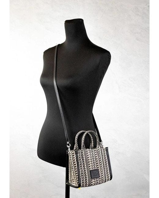 Marc Jacobs Black The Monogram Mini Tote Woven Jacquard Canvas Crossbody Handbag