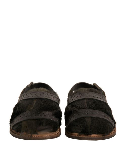 Dolce & Gabbana Black Gazelle Hair Leather Flats Sandals Shoes for men