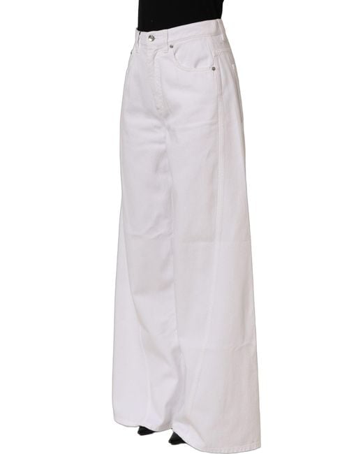 Dolce & Gabbana Gray White Cotton Stretch Wide Leg Denim Jeans