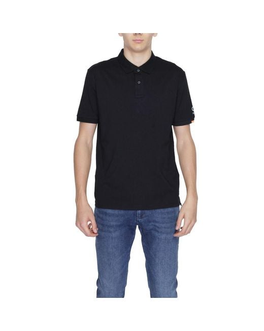 Suns Black Cotton Polo Shirt for men