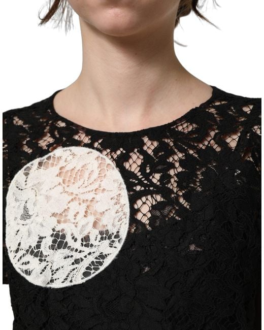 Dolce & Gabbana Black Floral Lace Short Sleeve Blouse Top