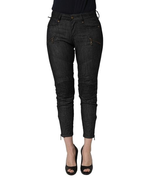 Plein Sud Black Cotton Mid Waist Skinny Denim Jeans
