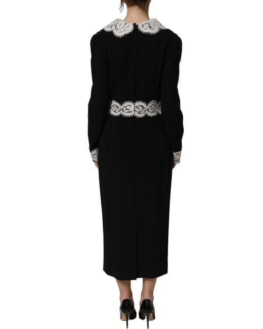 Dolce & Gabbana Black Lace Detailing Long Sleeves Midi Dress