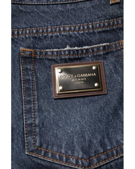 Dolce & Gabbana Black Beige Blue Floral Cotton Men Denim Jeans for men