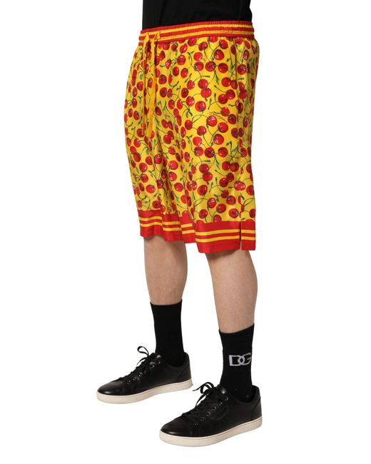 Dolce & Gabbana Orange Yellow Red Cherry Print Silk Bermuda Shorts for men