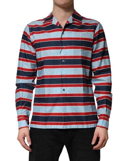 Dolce & Gabbana Blue Stripes Cotton Button Down Shirt for men