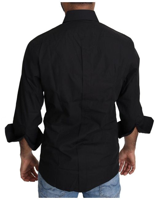 Dolce & Gabbana Black Cotton Formal Dress Top Shirt for men