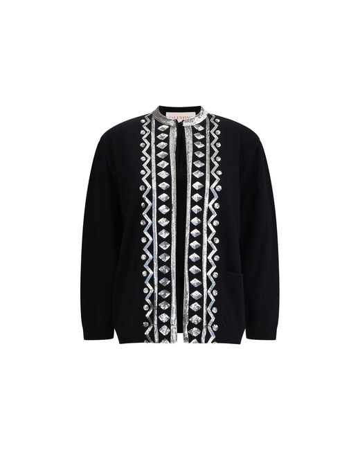 Valentino Black Sequined Virgin Wool Cardigan