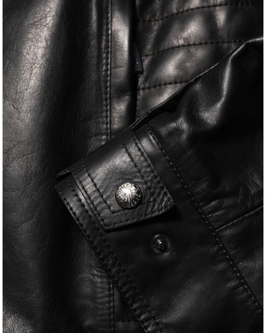 Dolce & Gabbana Black Leather Hooded Blouson Jacket