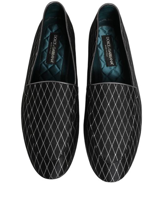 Dolce & Gabbana Black Velvet Diamond Stitched Loafers Shoes for men