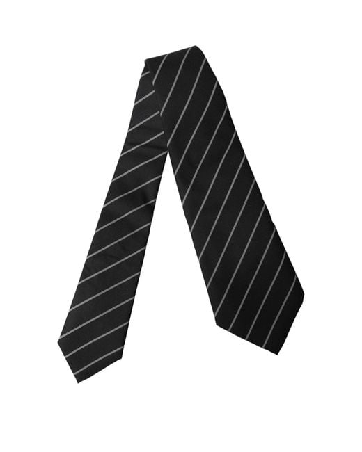 Dolce & Gabbana Black White Stripes Wool Adjustable Necktie Tie