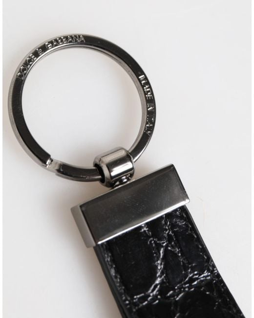 Dolce & Gabbana Black Leather Logo Metal Ring Keychain Holder Men Keyring for men