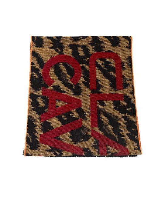 Roberto Cavalli Red Exotic Animalier Fantasy Logo Scarf for men