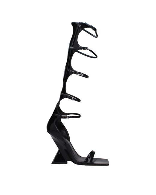 The Attico Black Leather Stiletto Heel Sandals