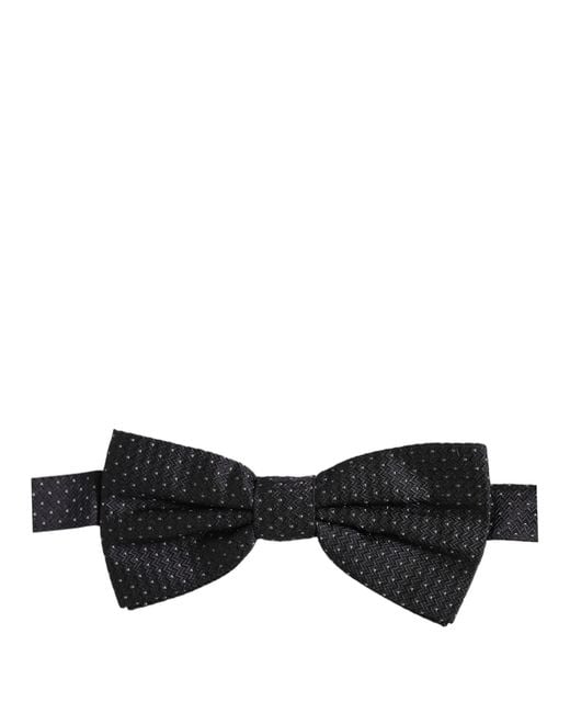 Dolce & Gabbana Black White Polka Dot Adjustable Neck Papillon Bow Tie for men