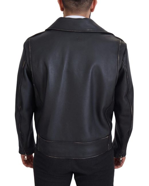Dolce & Gabbana Black Elegant Leather Biker Jacket for men