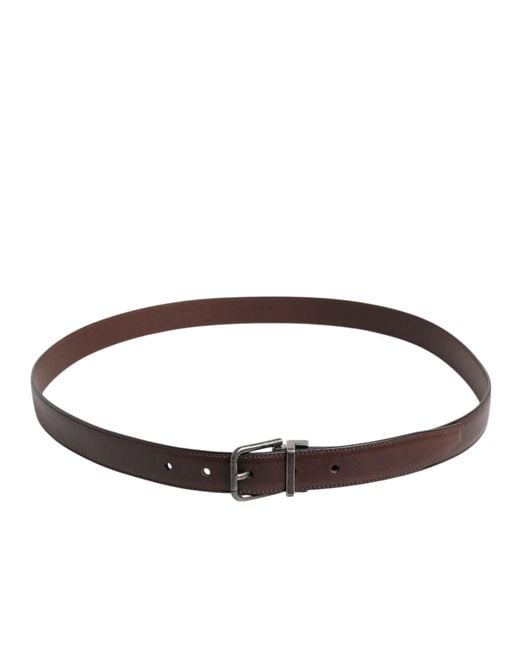 Dolce & Gabbana Brown Classic Calf Leather Metal Buckle Belt for men